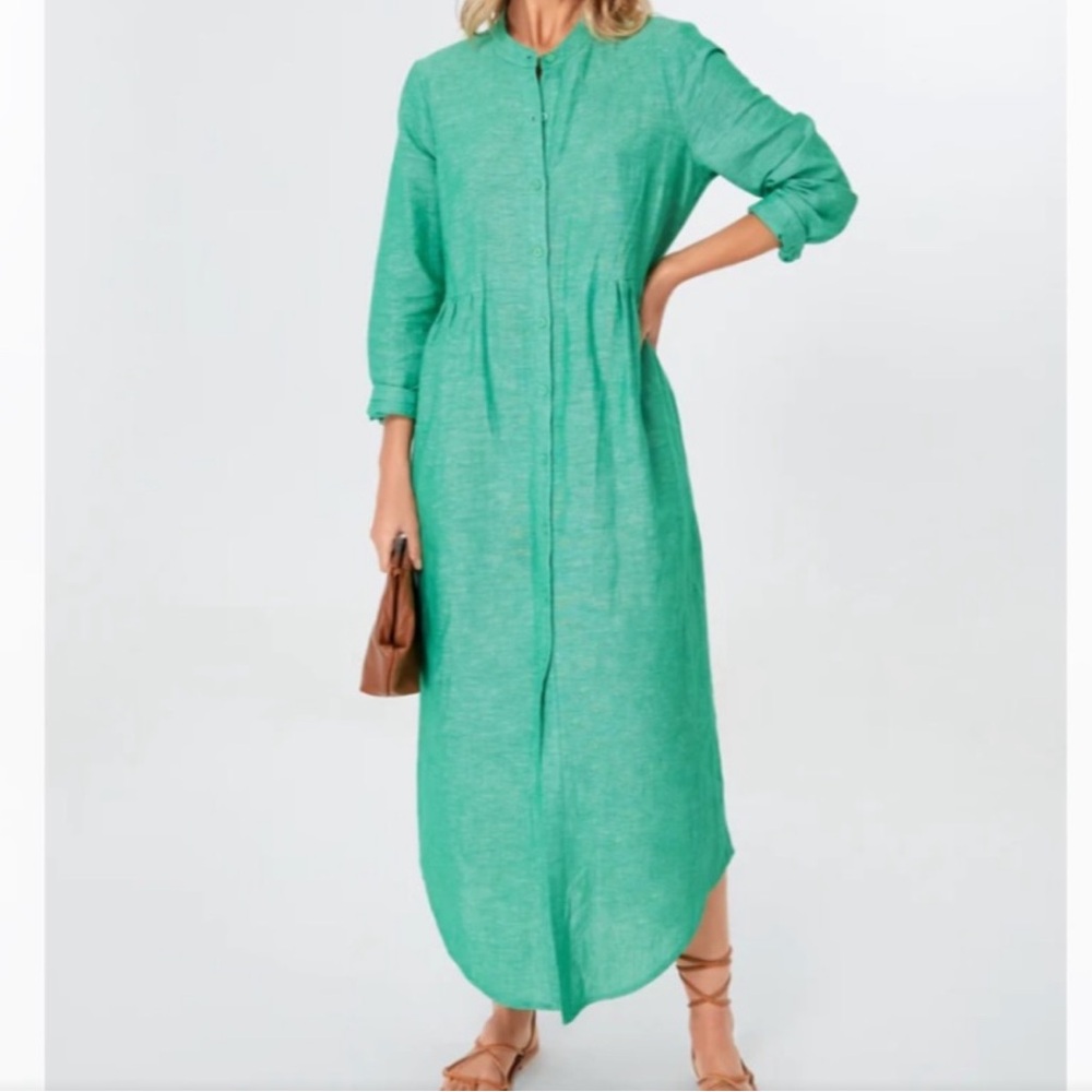 Tuckernuck Sea Green Linen Long Sleeve Maxi Dress